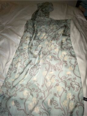 Zazou Floral Scarf in Seafoam Green and Taupe